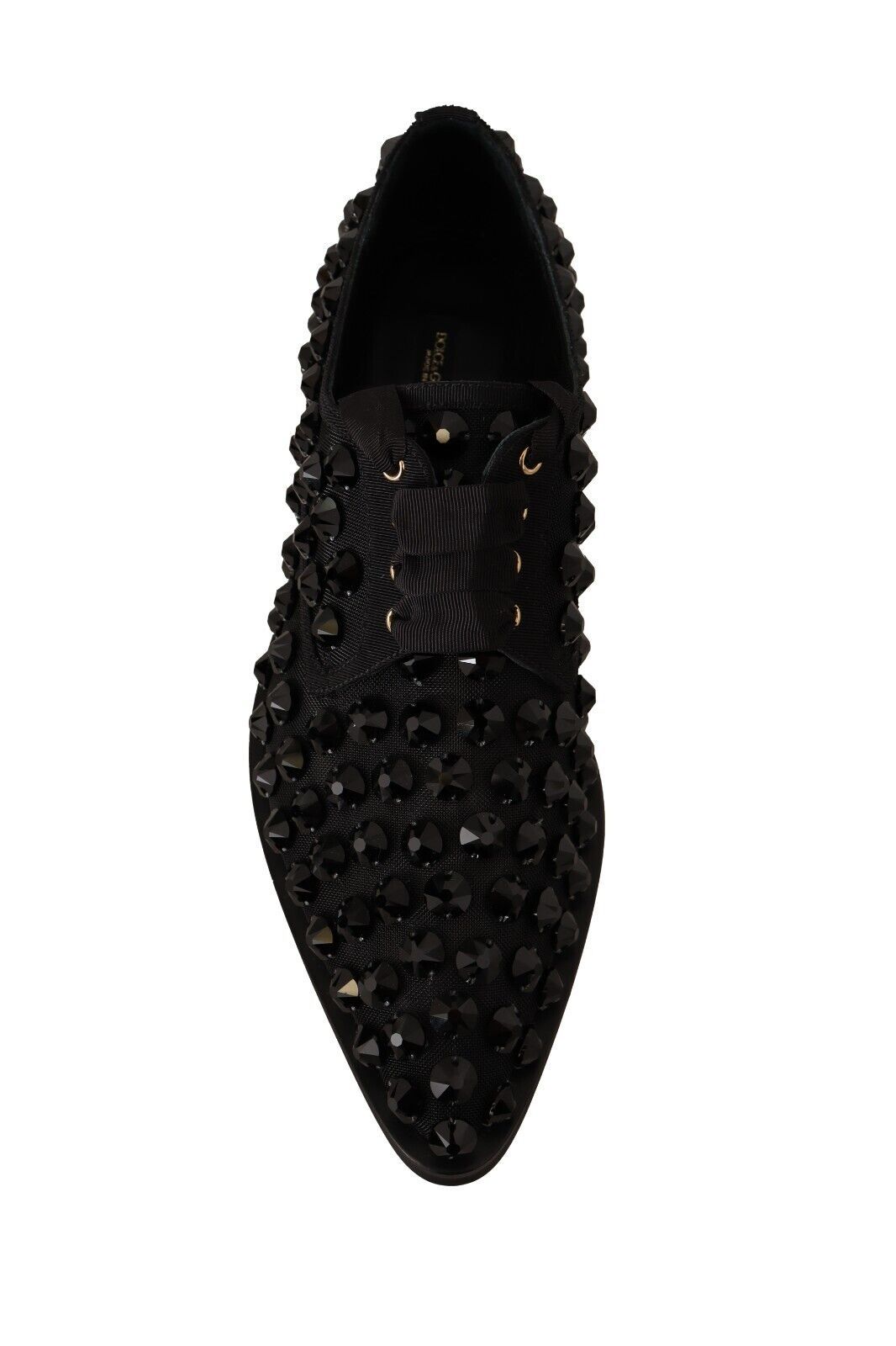 Black Lace Up Studded Formal Flats Shoes-Dolce & Gabbana-LabelTerrace.com