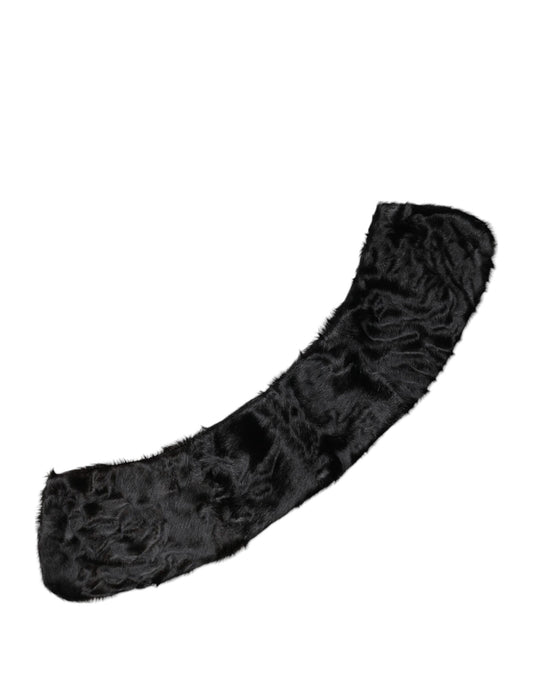 Black Lamb Fur Collar Women Neck Wrap Scarf-Dolce & Gabbana-LabelTerrace.com
