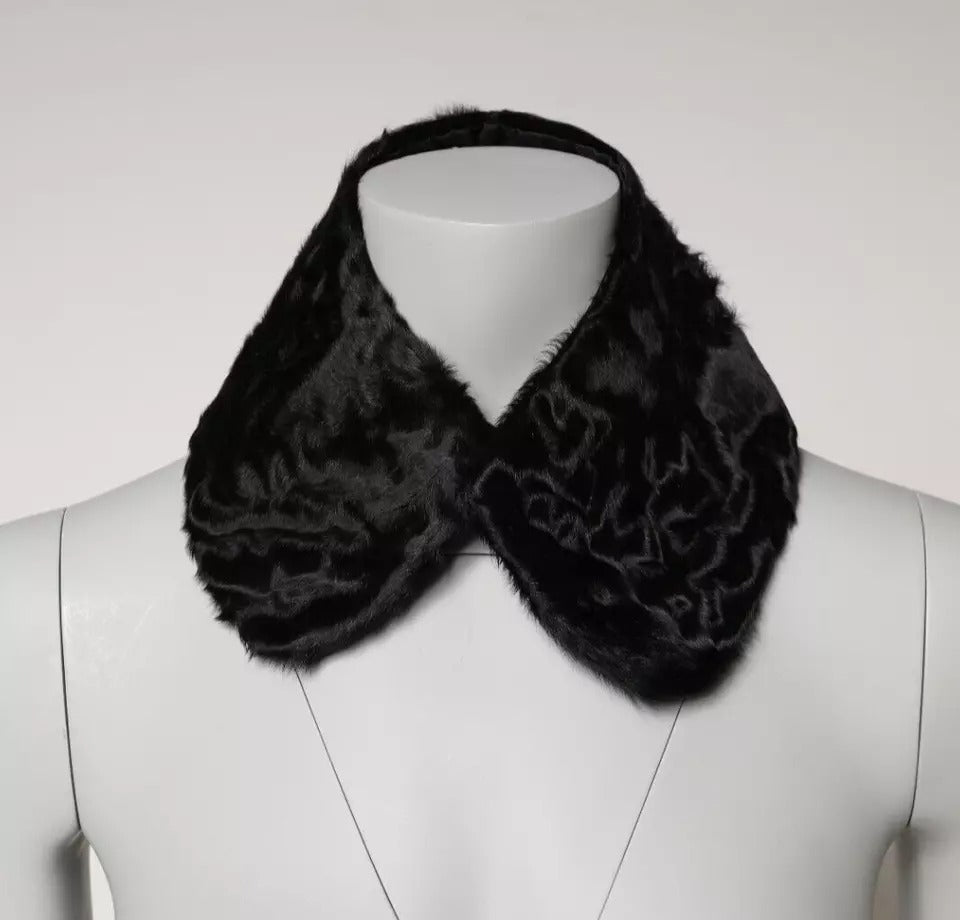 Black Lamb Fur Collar Women Neck Wrap Scarf-Dolce & Gabbana-LabelTerrace.com
