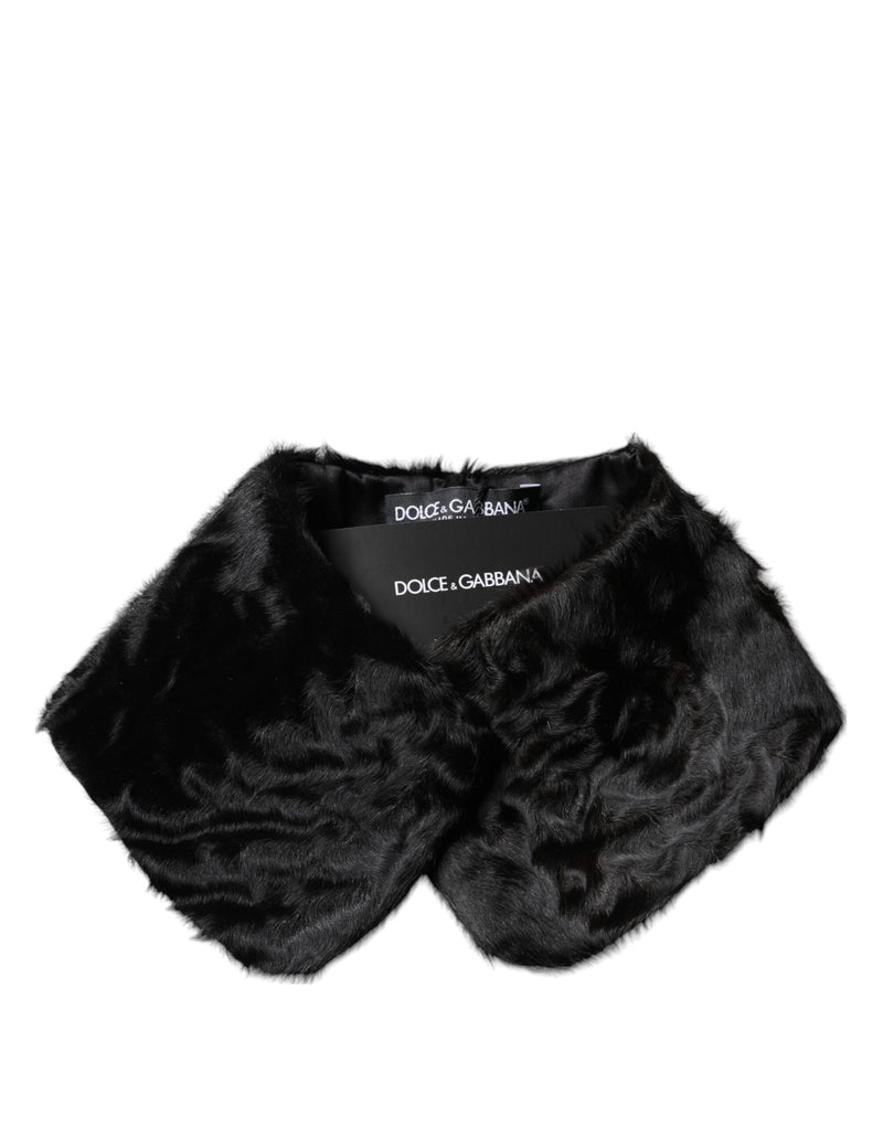 Black Lamb Fur Collar Women Neck Wrap Scarf-Dolce & Gabbana-LabelTerrace.com