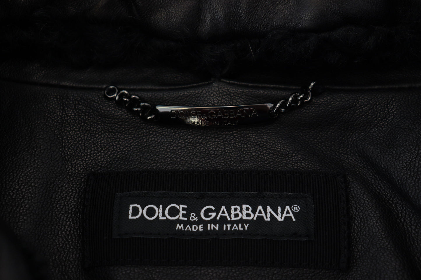 Black Lamb Leather Collared Men Coat Jacket-Dolce & Gabbana-LabelTerrace.com
