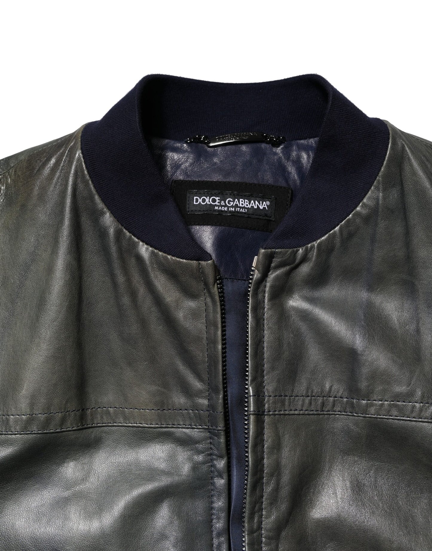 Black Lambskin Leather Biker Full Zip Jacket-Dolce & Gabbana-LabelTerrace.com