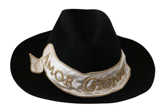 Black Lapin Amor Gignit Wide Brim Panama Hat-Dolce & Gabbana-LabelTerrace.com