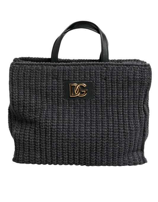 Black Large Knitted Crochet Shoulder Shopper DG Logo Bag-Dolce & Gabbana-LabelTerrace.com