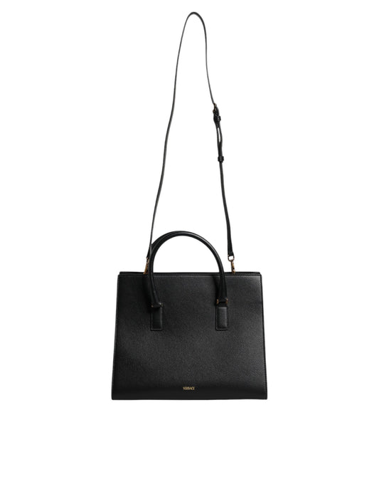 Black Large Leather Top Handle Shoulder Crossbody Bag-Versace-LabelTerrace.com
