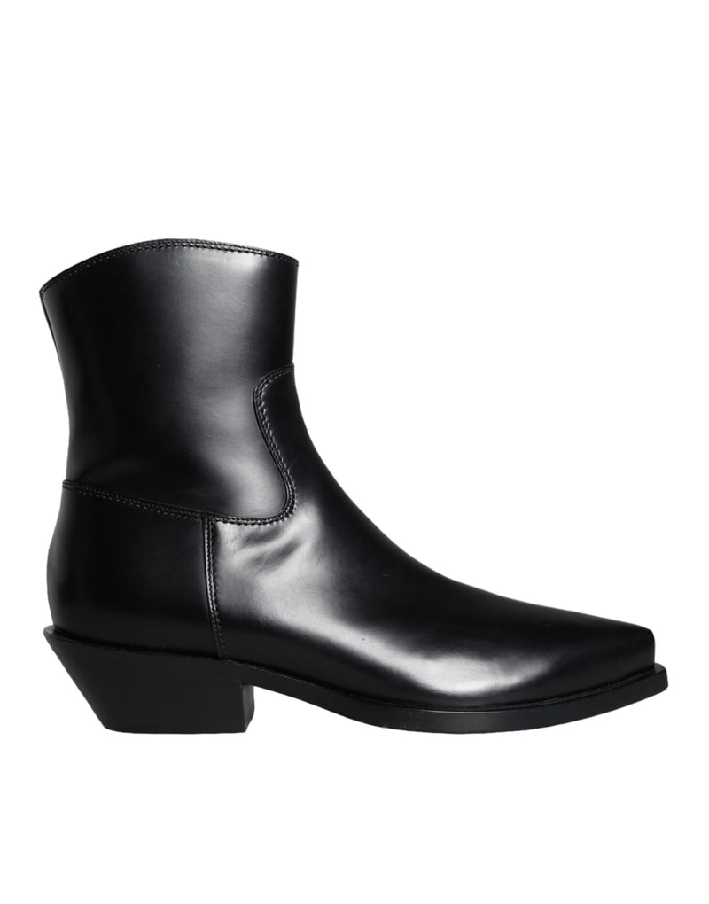 Black Leather Ankle Boots Booties Shoes-Dolce & Gabbana-LabelTerrace.com