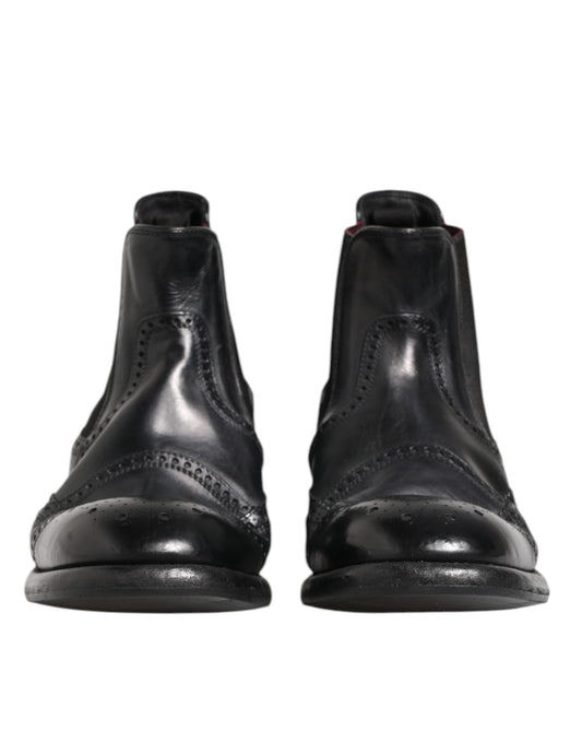 Black Leather Ankle Boots Slip On Shoes-Dolce & Gabbana-LabelTerrace.com