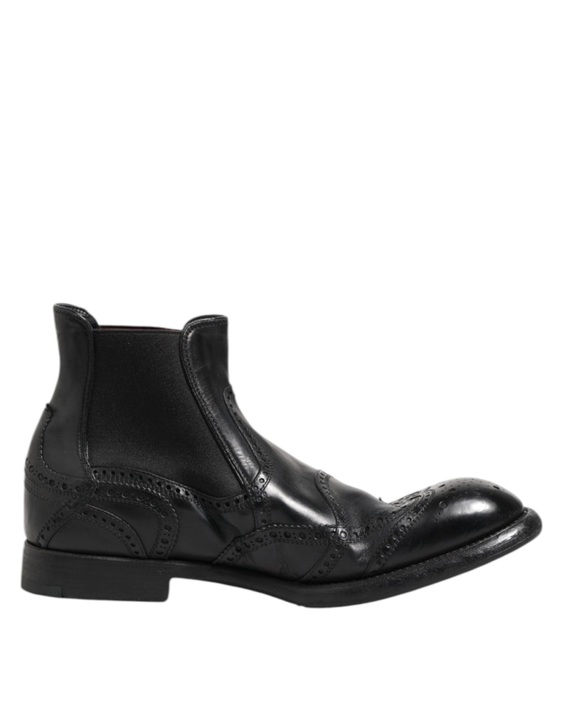 Black Leather Ankle Boots Slip On Shoes-Dolce & Gabbana-LabelTerrace.com