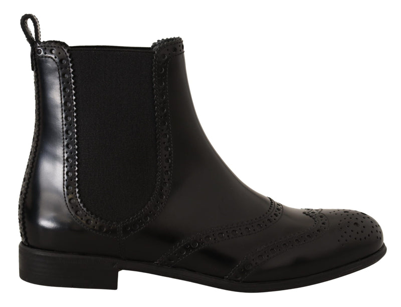 Black Leather Ankle High Flat Boots Shoes-Dolce & Gabbana-LabelTerrace.com