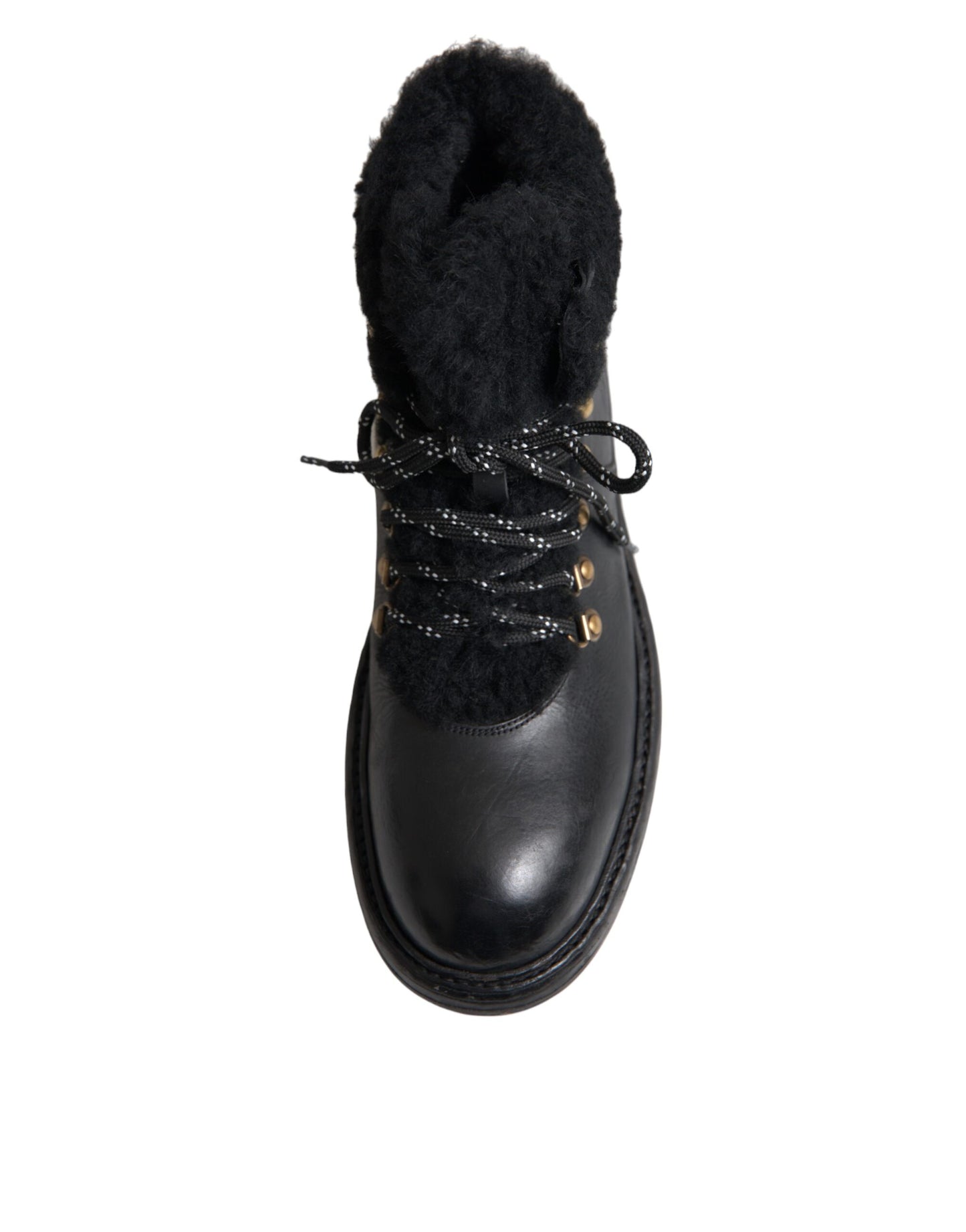 Black Leather Bernini Shearling Boots Shoes-Dolce & Gabbana-LabelTerrace.com