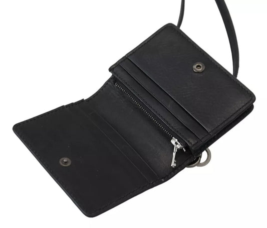 Black Leather Bifold Shoulder Sling Women Wallet-Dolce & Gabbana-LabelTerrace.com