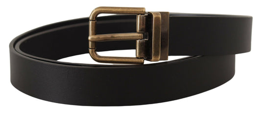 Black Leather Brass Metal Box Buckle Belt-Dolce & Gabbana-LabelTerrace.com
