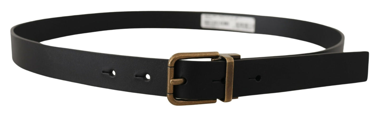 Black Leather Brass Metal Box Buckle Belt-Dolce & Gabbana-LabelTerrace.com