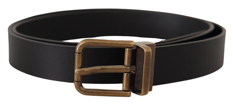 Black Leather Brass Metal Box Buckle Belt-Dolce & Gabbana-LabelTerrace.com