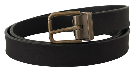 Black Leather Brass Metal Grain Buckle Classic Belt-Dolce & Gabbana-LabelTerrace.com