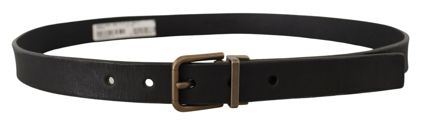 Black Leather Brass Metal Grain Buckle Classic Belt-Dolce & Gabbana-LabelTerrace.com