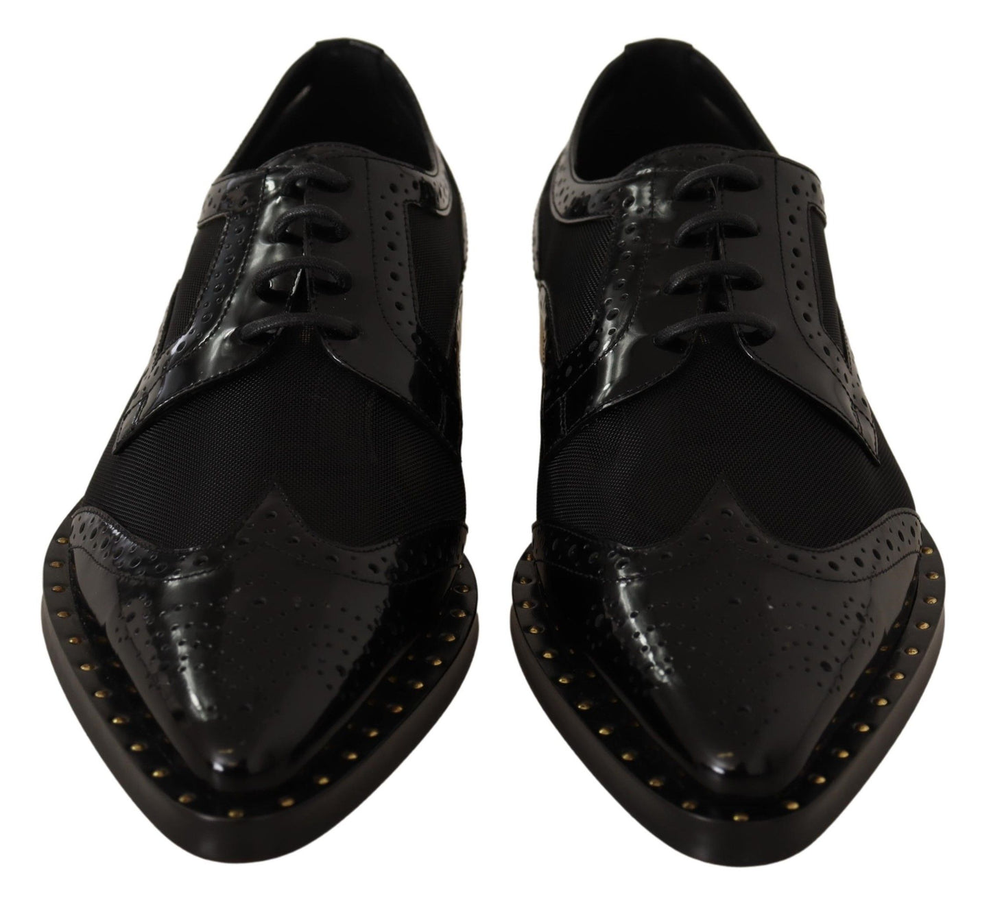 Black Leather Broques Sheer Wingtip Shoes-Dolce & Gabbana-LabelTerrace.com