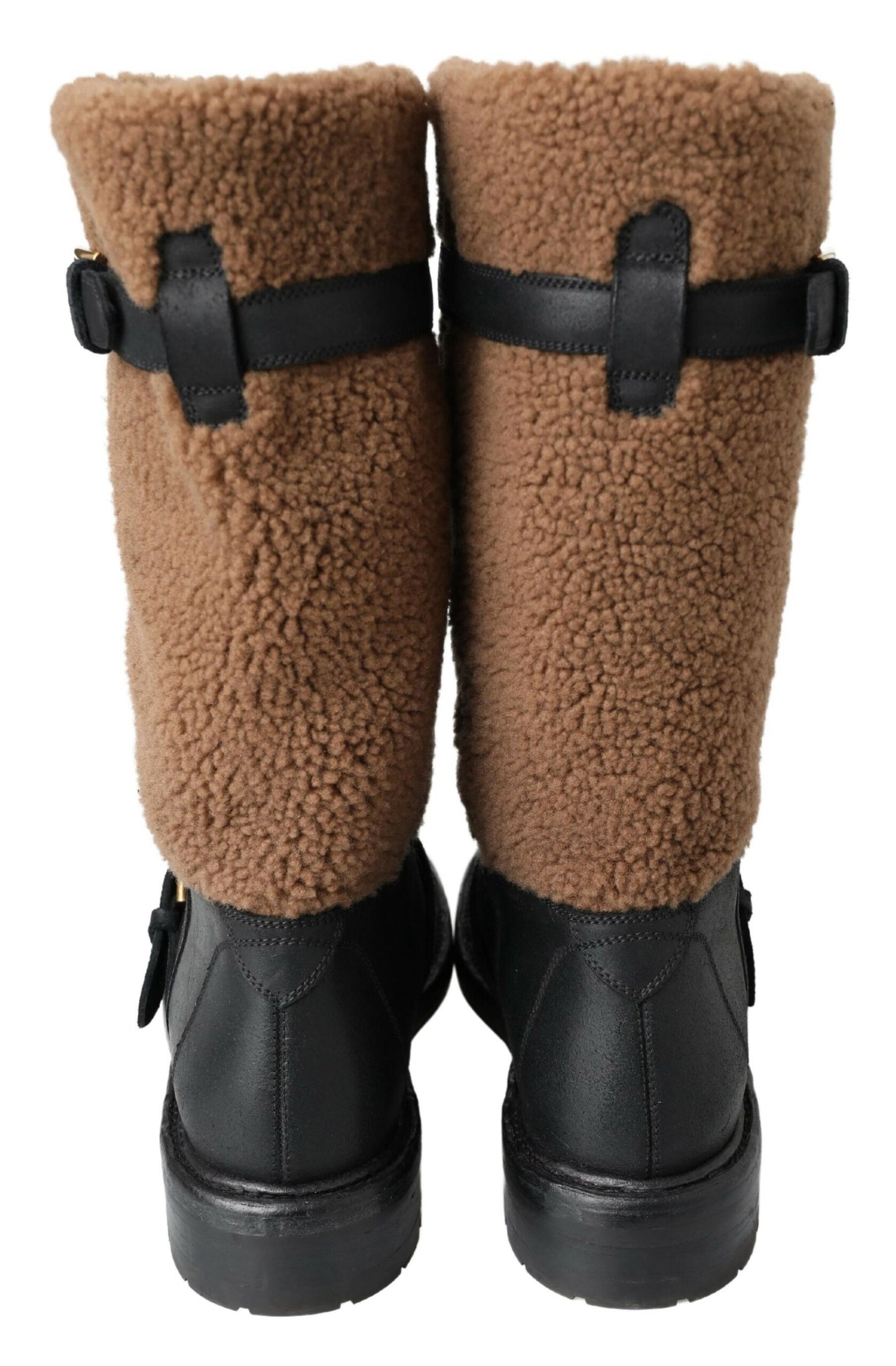 Black Leather Brown Shearling Boots-Dolce & Gabbana-LabelTerrace.com
