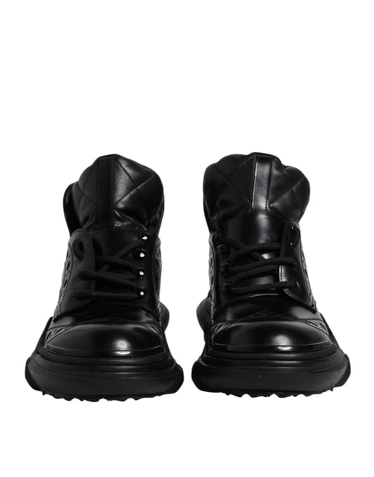 Black Leather Casual Mens Ankle Boots Shoes-Dolce & Gabbana-LabelTerrace.com