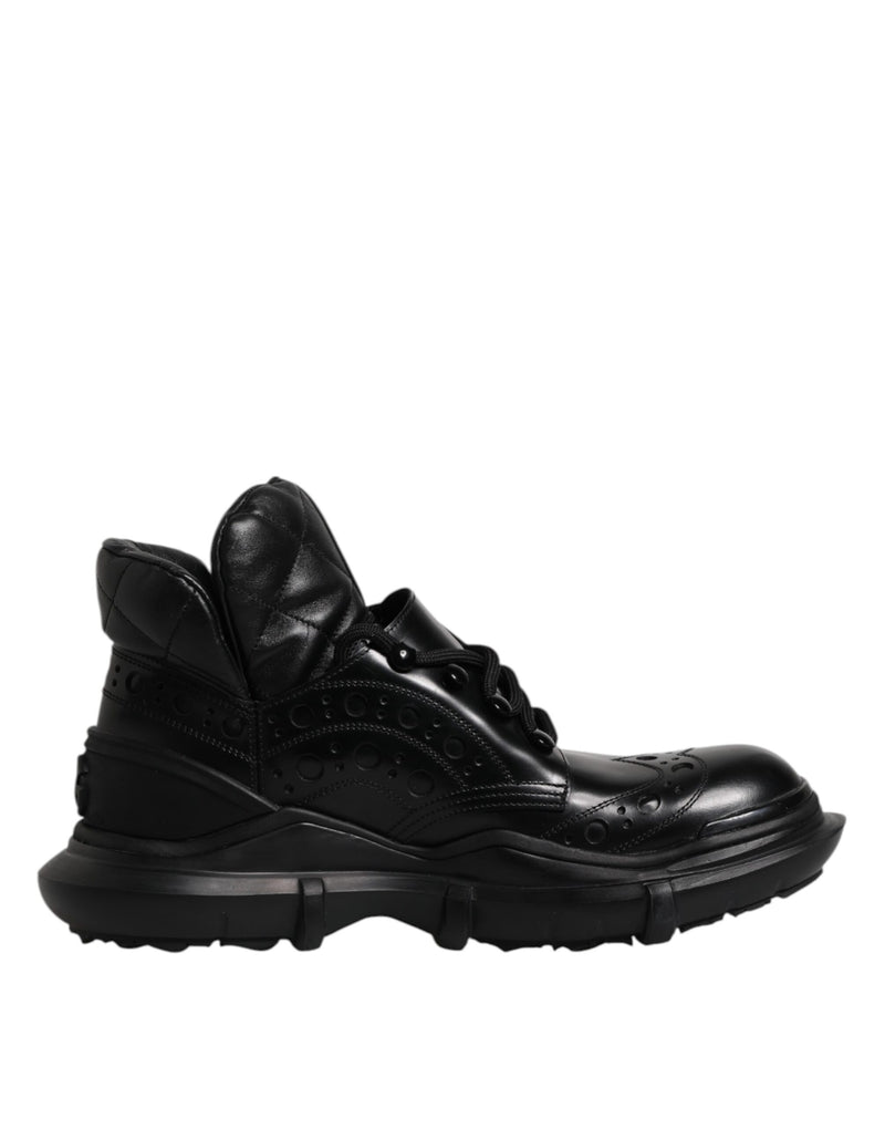 Black Leather Casual Mens Ankle Boots Shoes-Dolce & Gabbana-LabelTerrace.com