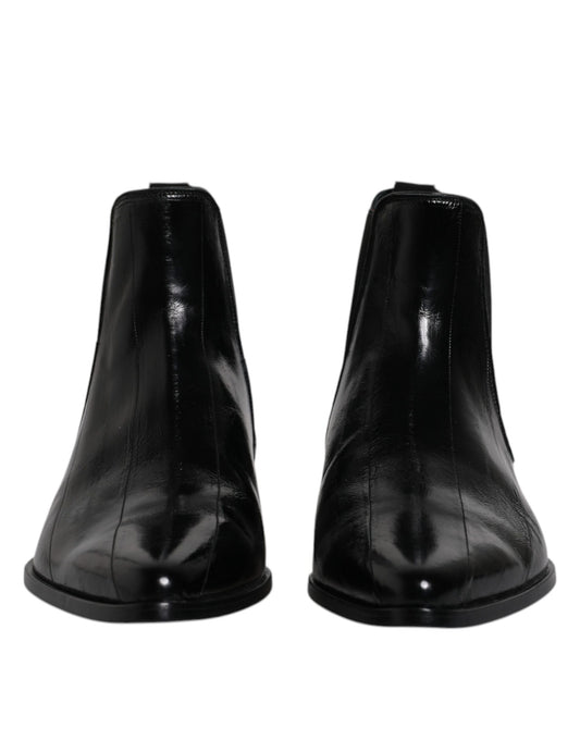 Black Leather Chelsea Men Ankle Boots Shoes-Dolce & Gabbana-LabelTerrace.com