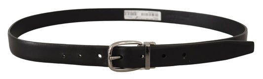 Black Leather Chrome Logo Metal Buckle Belt-Dolce & Gabbana-LabelTerrace.com