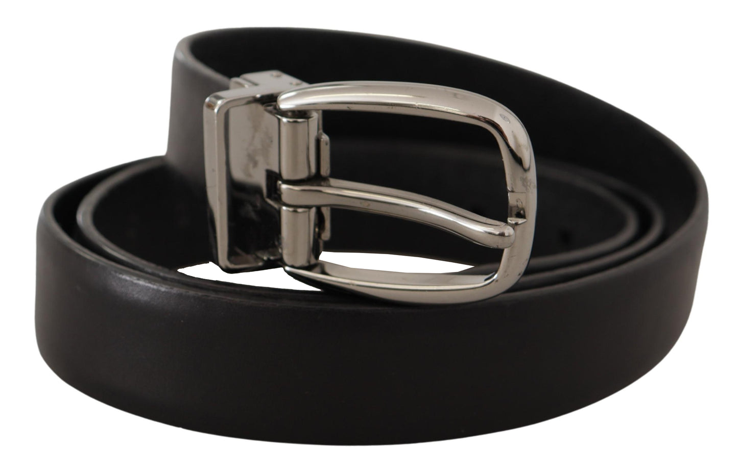 Black Leather Chrome Logo Metal Buckle Belt-Dolce & Gabbana-LabelTerrace.com