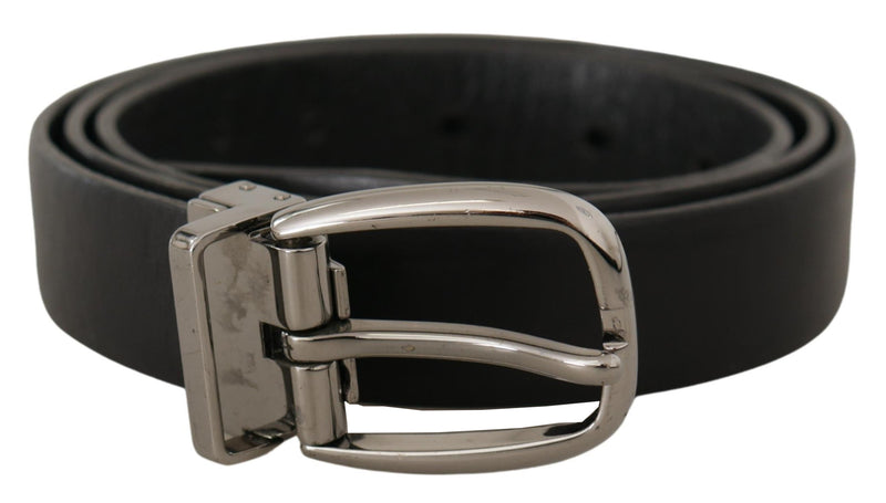 Black Leather Chrome Logo Metal Buckle Belt-Dolce & Gabbana-LabelTerrace.com