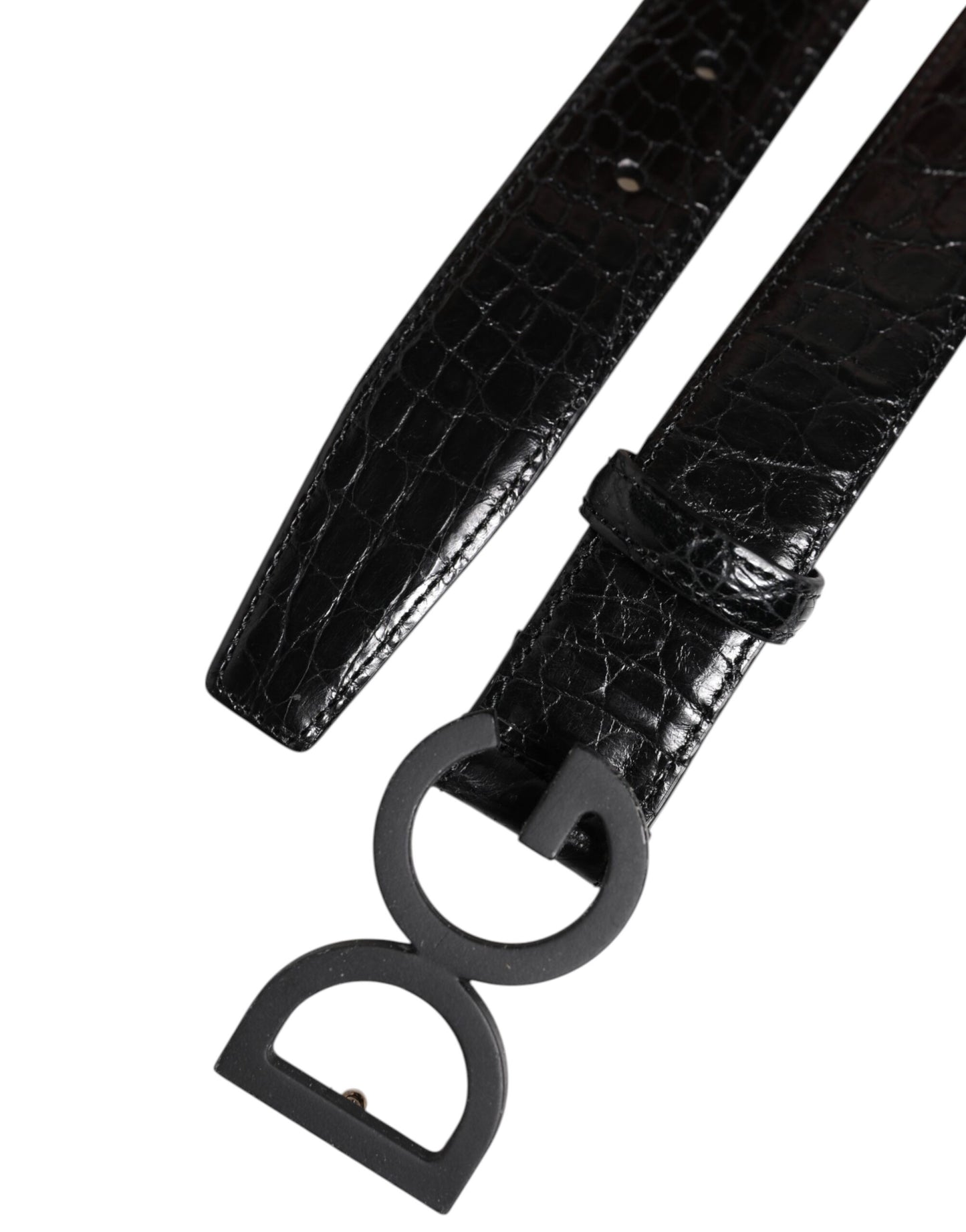 Black Leather Classic Metal DG Buckle Belt
