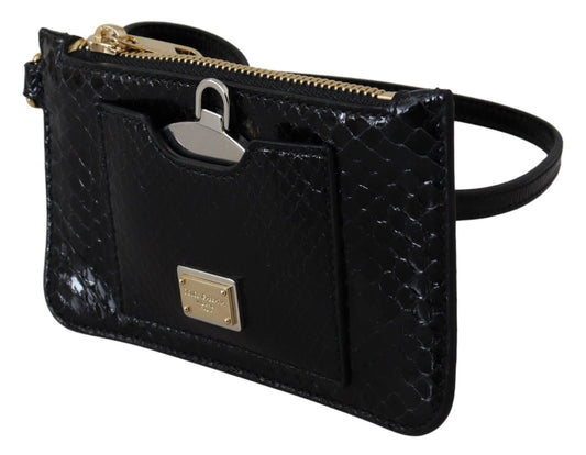Black Leather Coin Purse Wristlet Mirror Agnese Wallet-Dolce & Gabbana-LabelTerrace.com