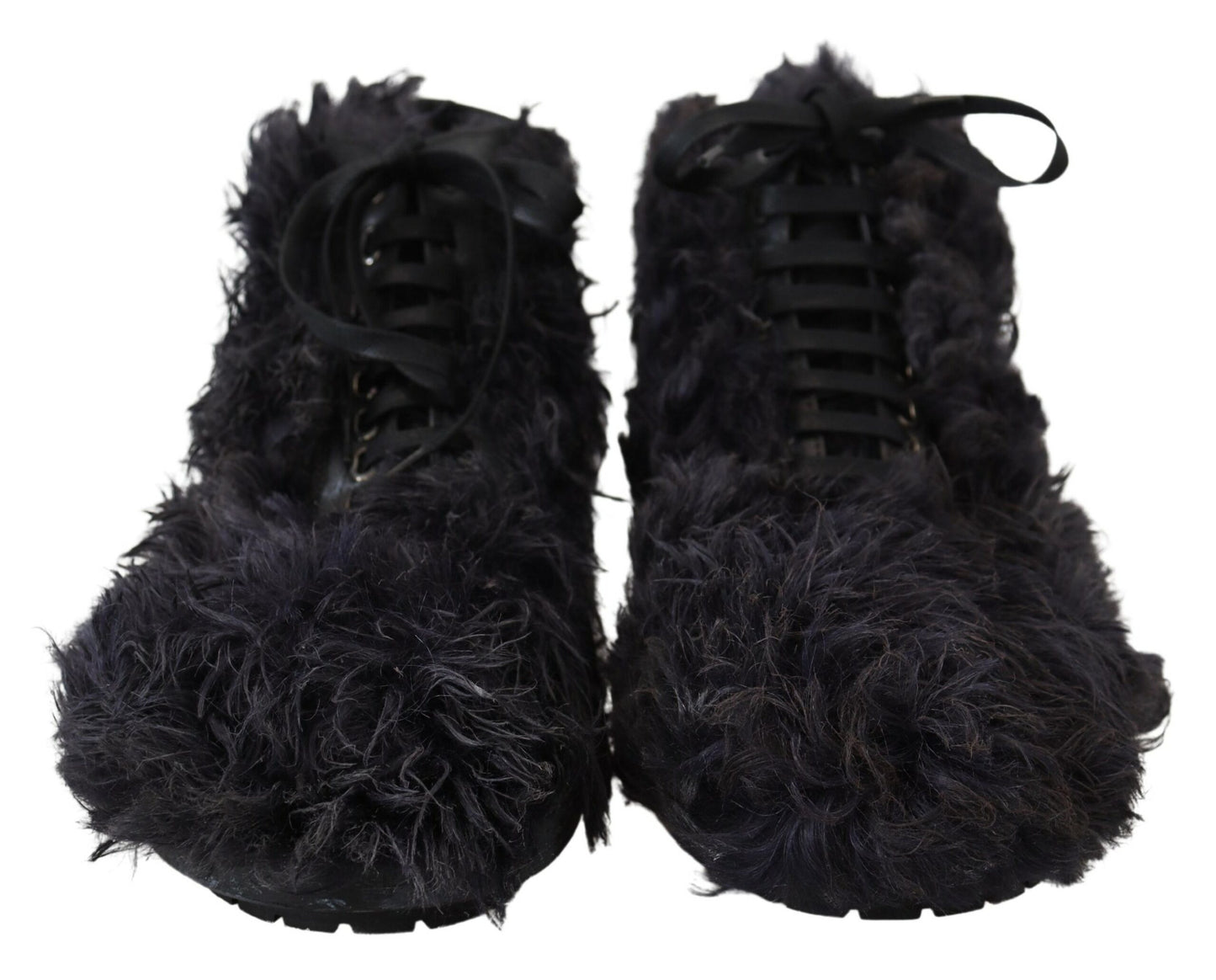 Black Leather Combat Shearling Boots Shoes-Dolce & Gabbana-LabelTerrace.com