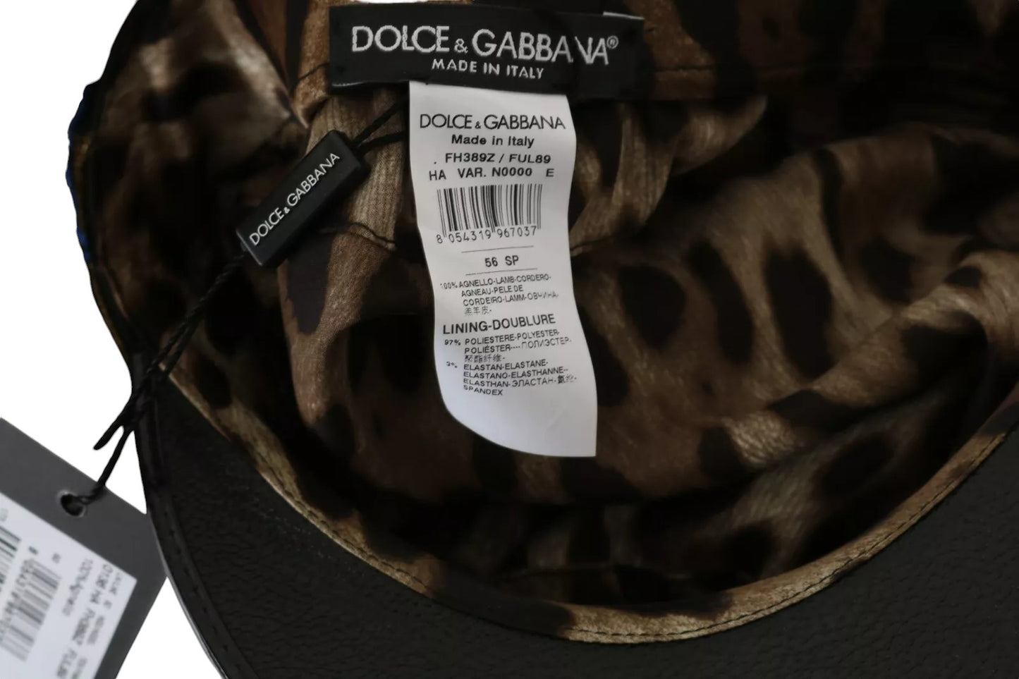 Black Leather Crystal Beads Gold Ribbon Fiddler Cap-Dolce & Gabbana-LabelTerrace.com