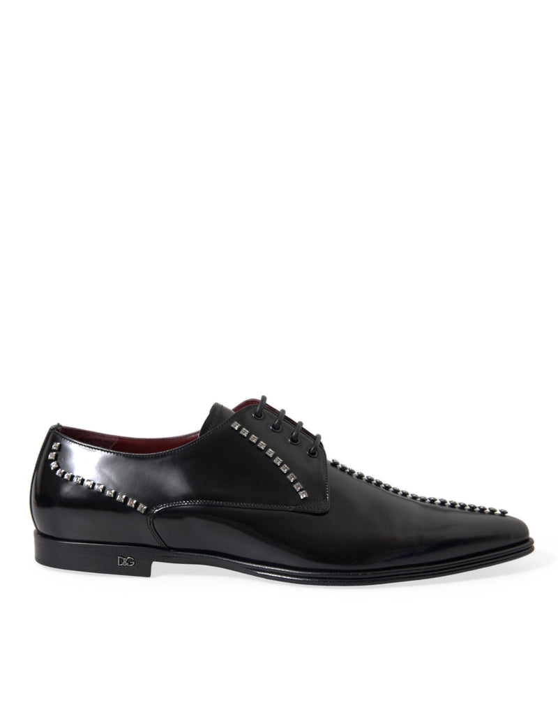 Black Leather Crystal Dress Formal Shoes-Dolce & Gabbana-LabelTerrace.com
