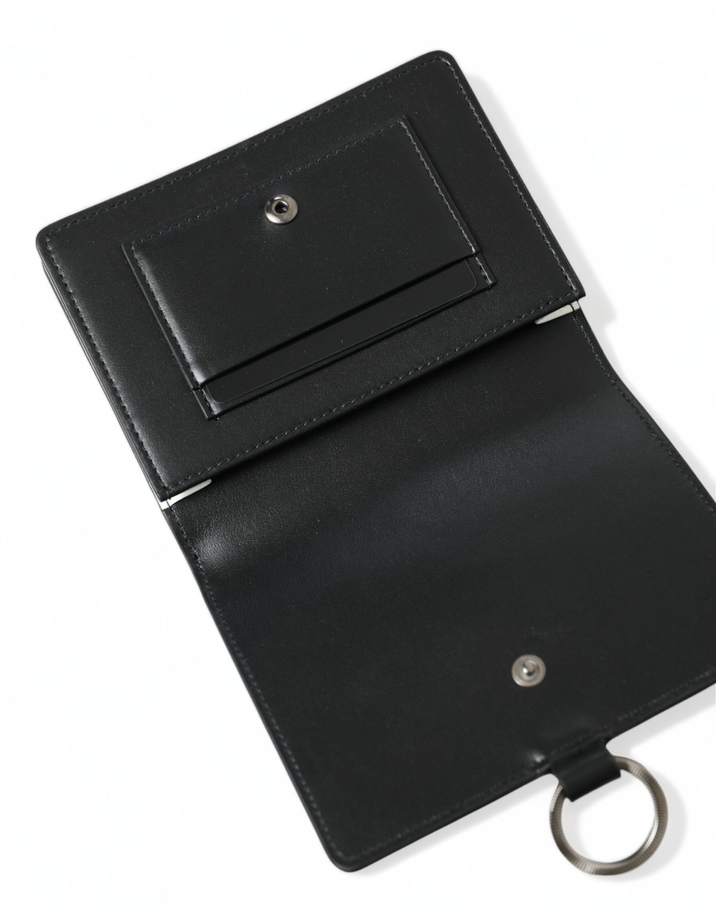 Black Leather Crystal Embellished Card Holder Wallet-Dolce & Gabbana-LabelTerrace.com