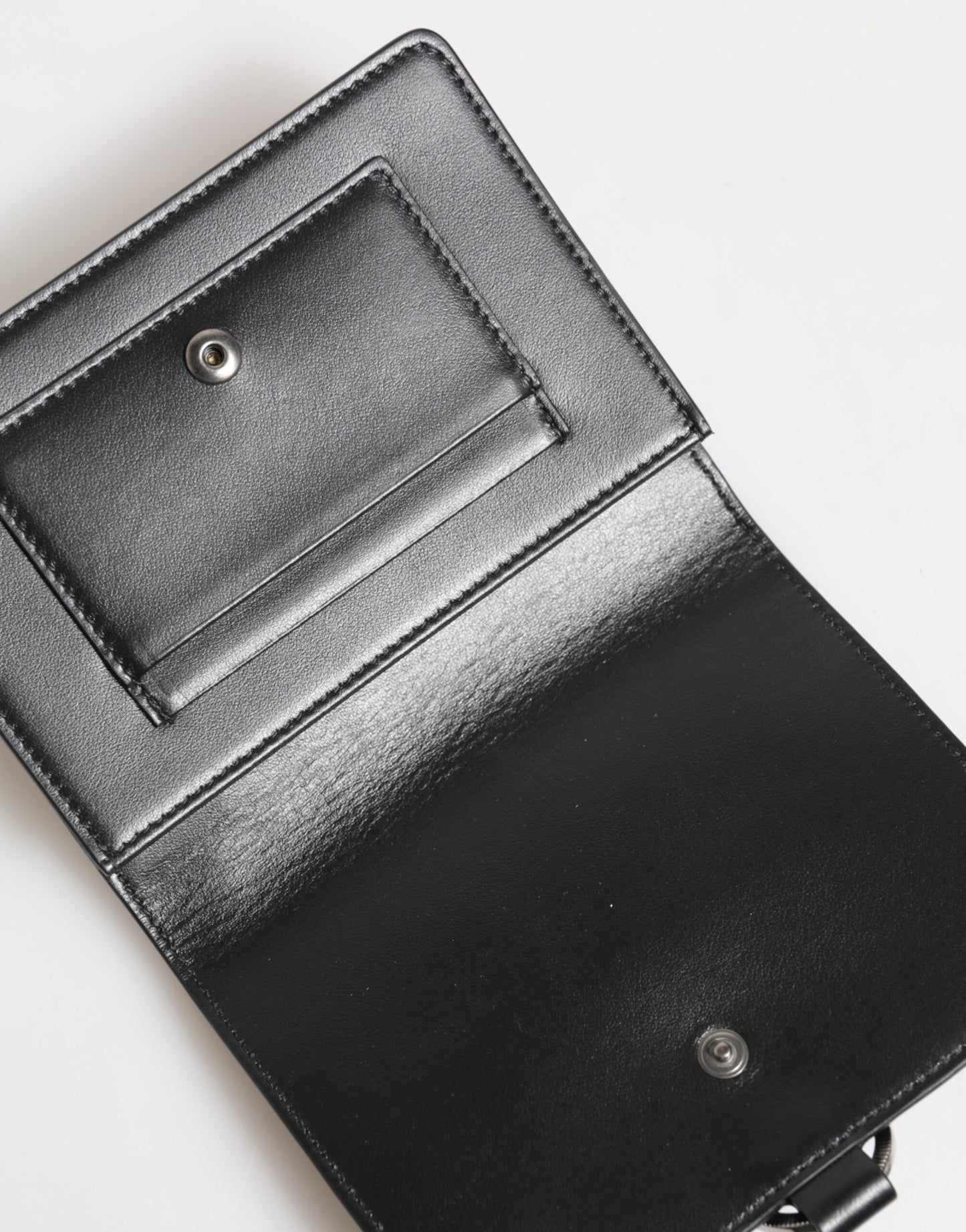 Black Leather Crystal Embellished Card Holder Wallet-Dolce & Gabbana-LabelTerrace.com