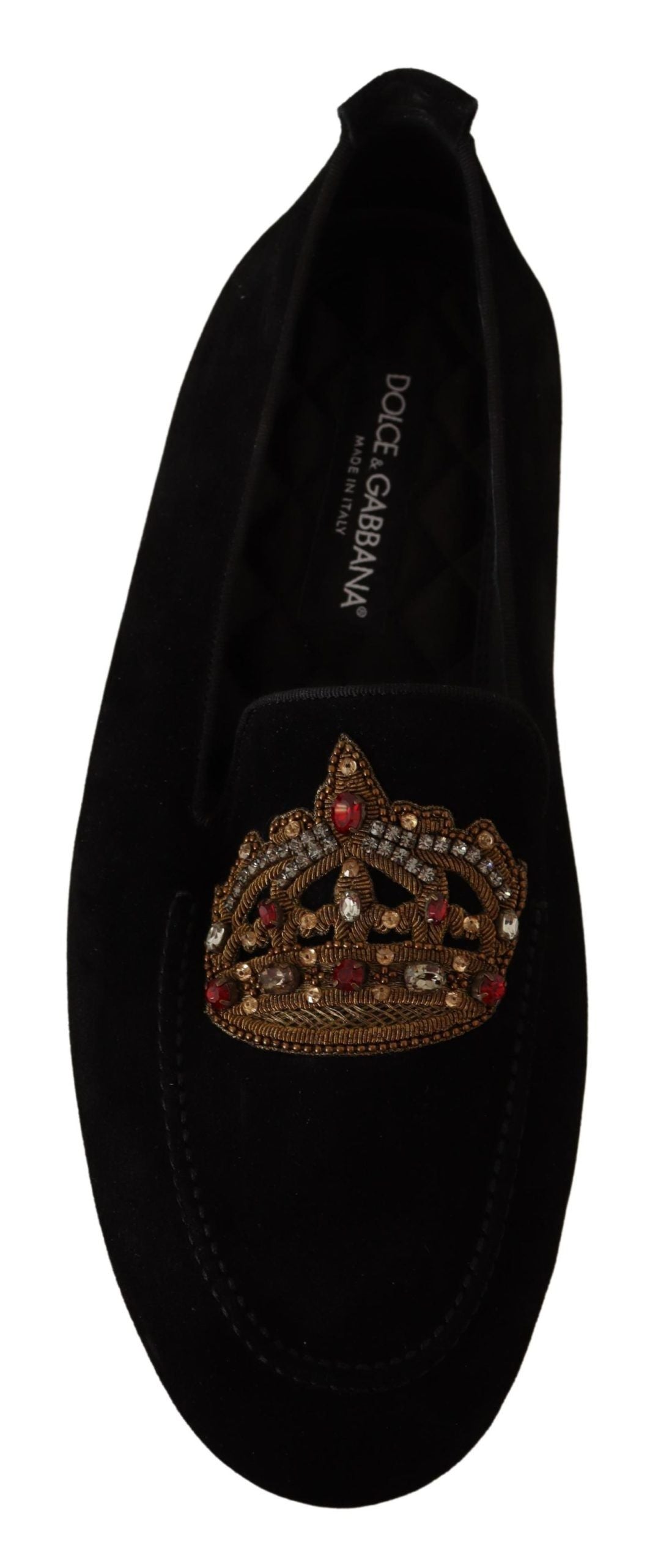 Black Leather Crystal Gold Crown Loafers Shoes-Dolce & Gabbana-LabelTerrace.com