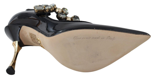 Black Leather Crystal Shoes Mary Jane Pumps-Dolce & Gabbana-LabelTerrace.com