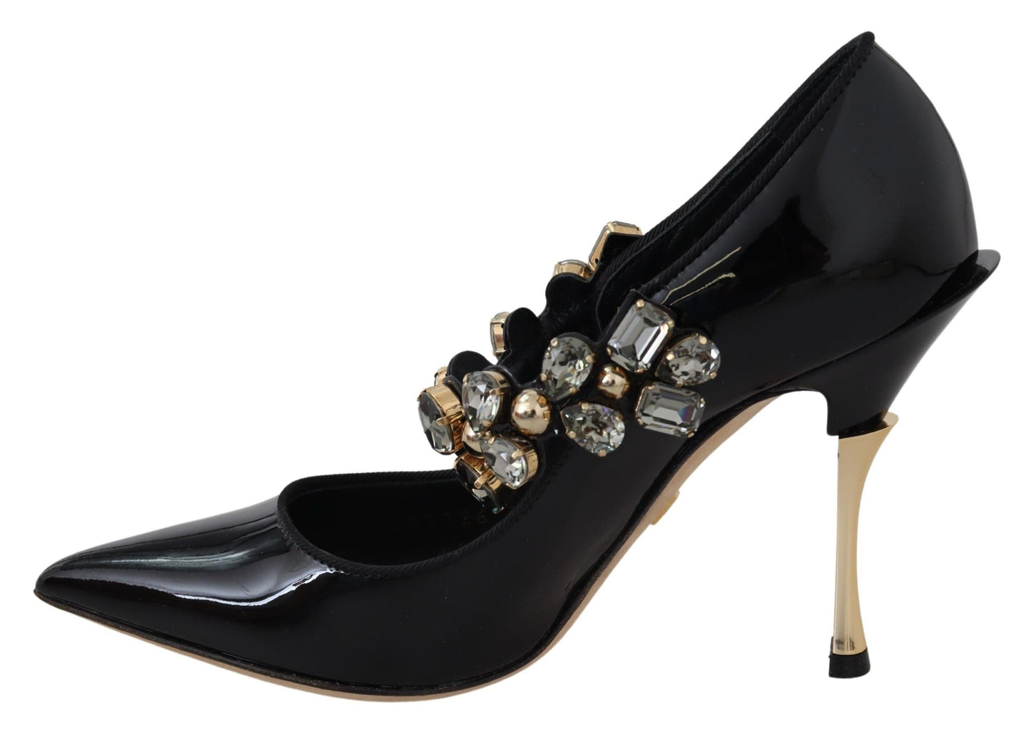 Black Leather Crystal Shoes Mary Jane Pumps-Dolce & Gabbana-LabelTerrace.com