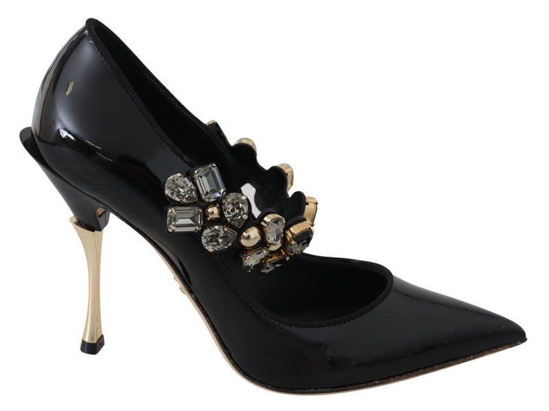 Black Leather Crystal Shoes Mary Jane Pumps-Dolce & Gabbana-LabelTerrace.com