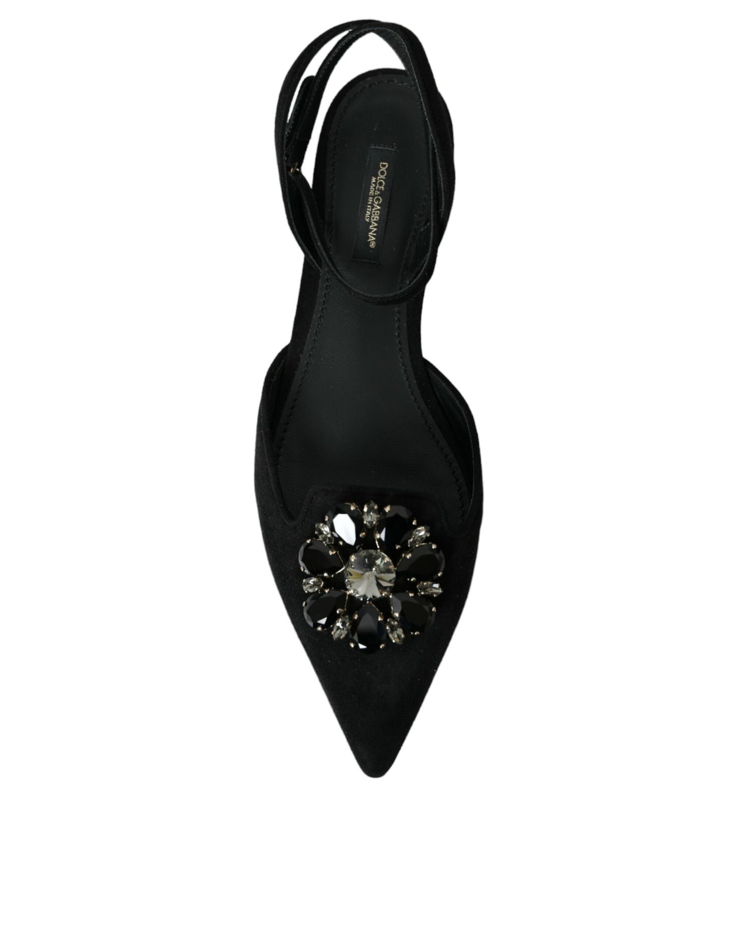 Black Leather Crystal Slingback Sandals Shoes-Dolce & Gabbana-LabelTerrace.com