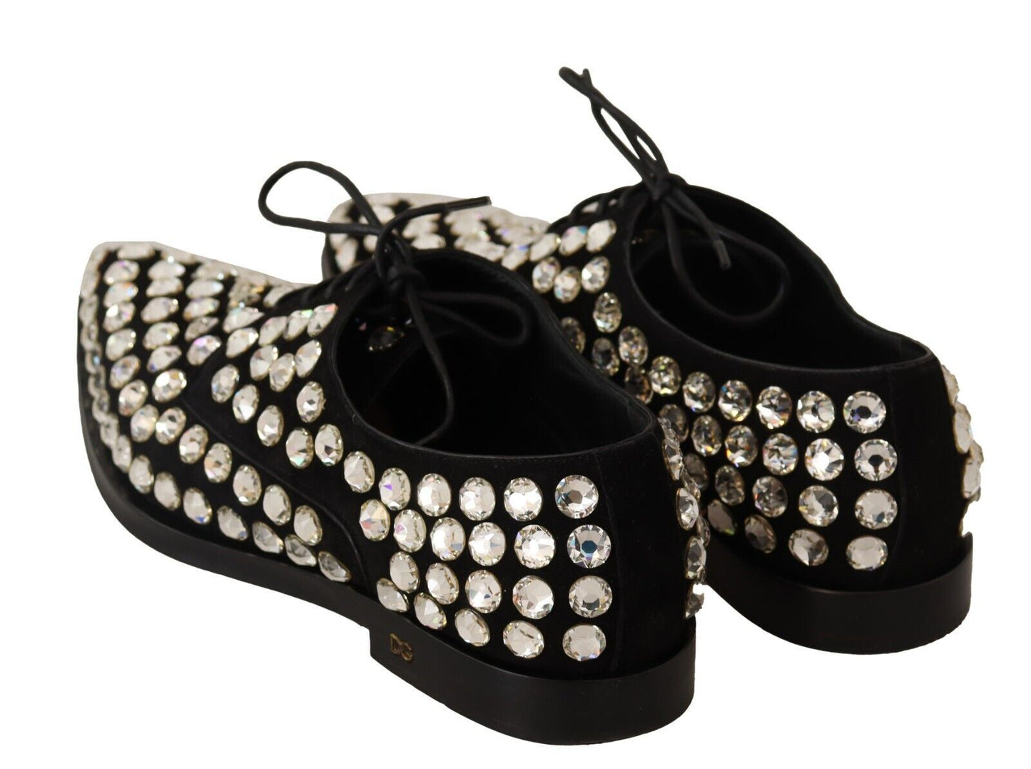 Black Leather Crystals Lace Up Formal Shoes-Dolce & Gabbana-LabelTerrace.com