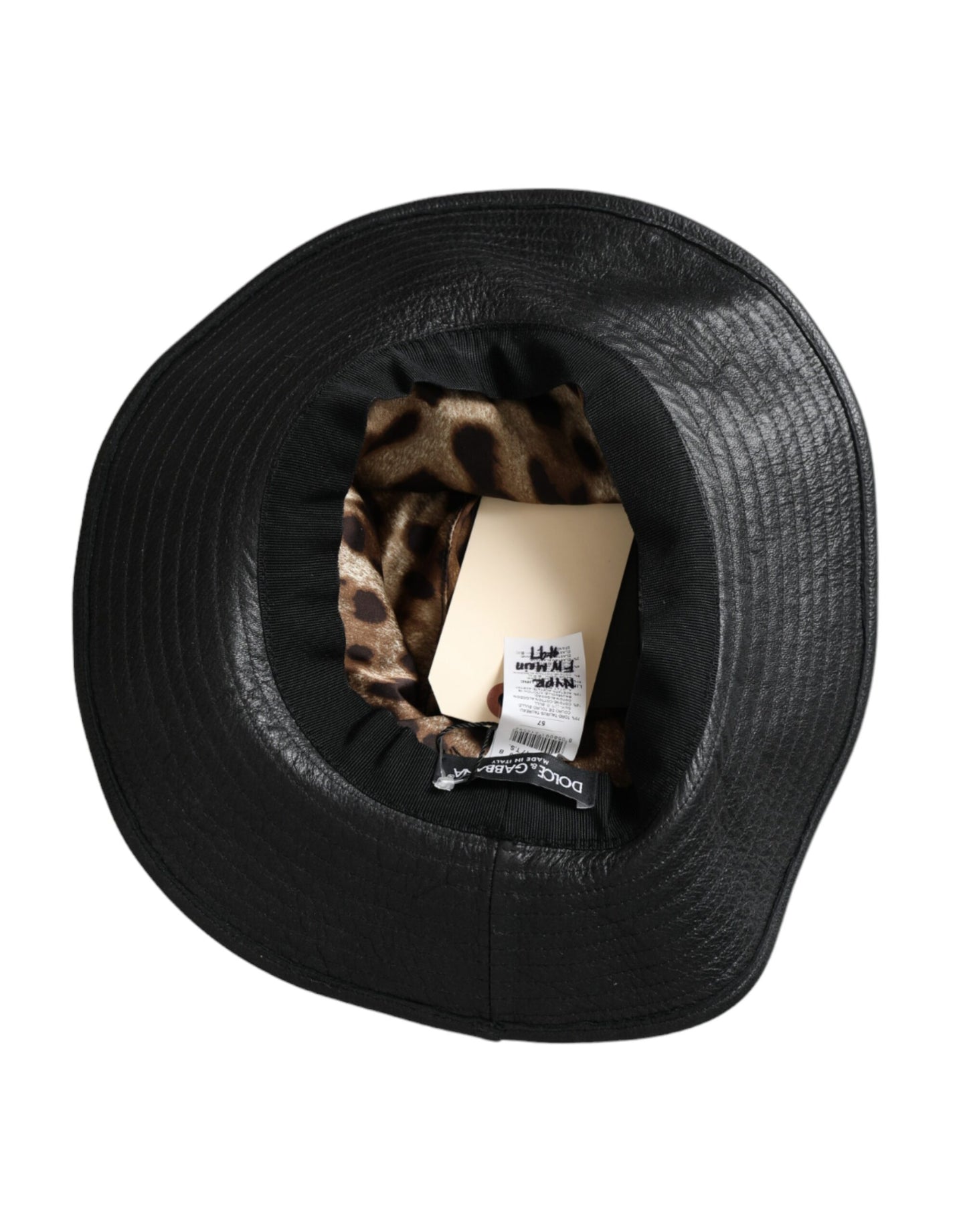 Black Leather DG Coin Crystal Wide Brim Hat-Dolce & Gabbana-LabelTerrace.com