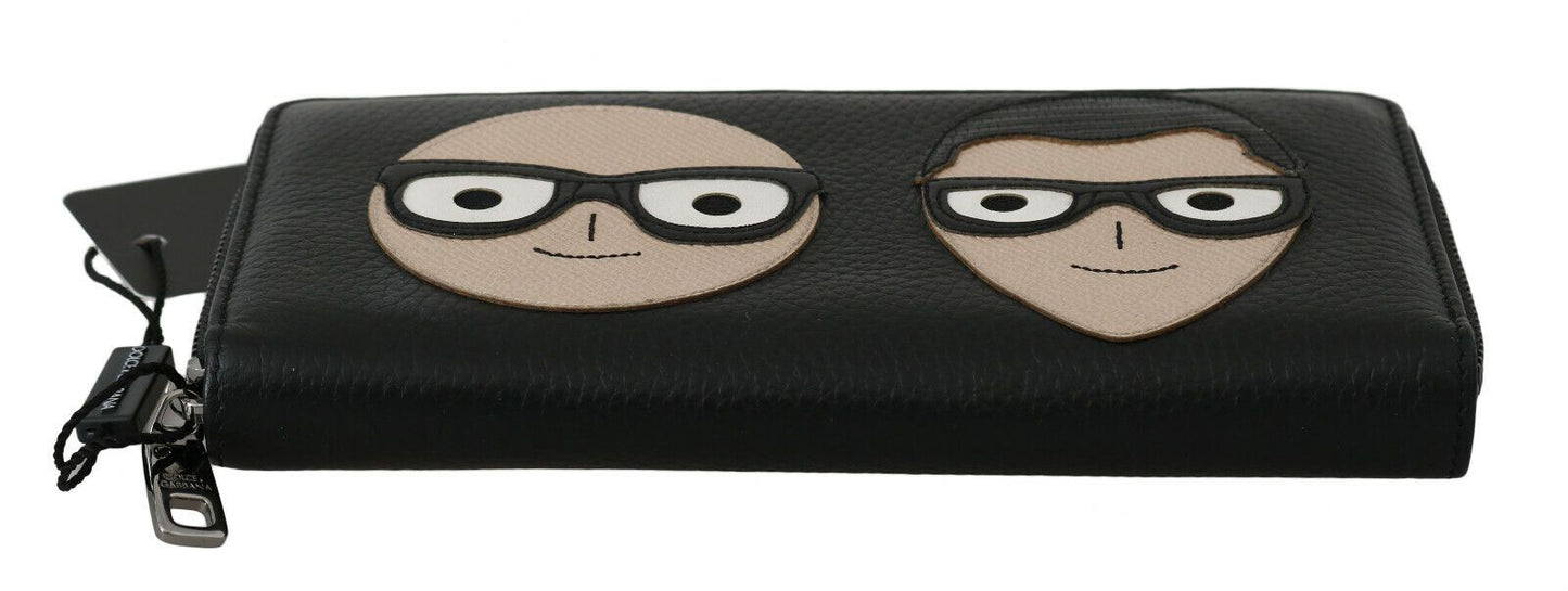 Black Leather #DGFAMILY Zipper Continental Mens Wallet-Dolce & Gabbana-LabelTerrace.com