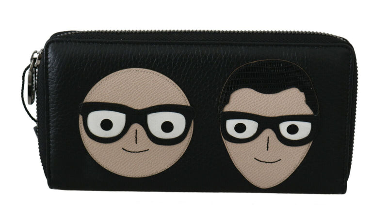 Black Leather #DGFAMILY Zipper Continental Mens Wallet-Dolce & Gabbana-LabelTerrace.com
