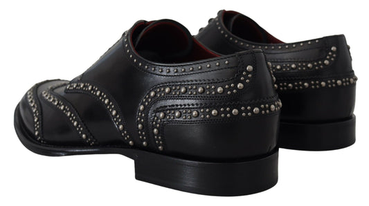 Black Leather Derby Dress Studded Shoes-Dolce & Gabbana-LabelTerrace.com