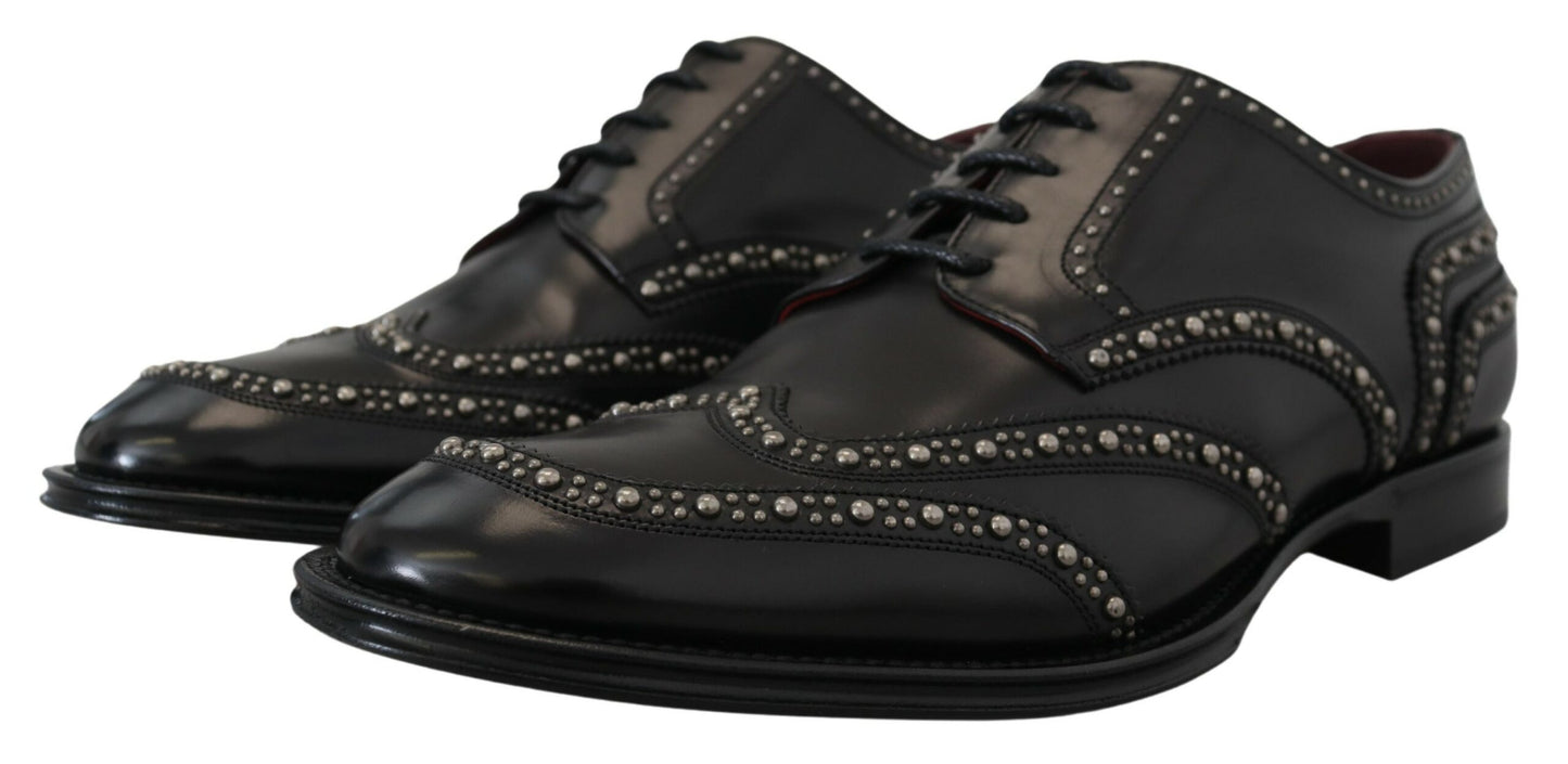 Black Leather Derby Dress Studded Shoes-Dolce & Gabbana-LabelTerrace.com