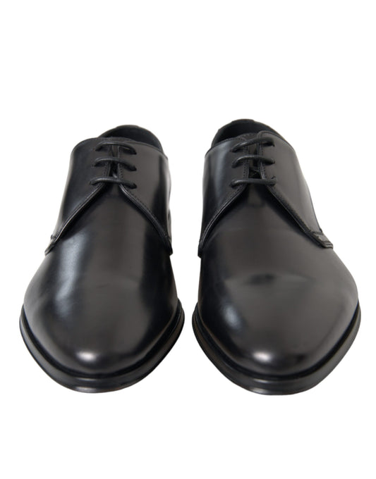 Black Leather Derby Formal Dress Men Shoes-Dolce & Gabbana-LabelTerrace.com
