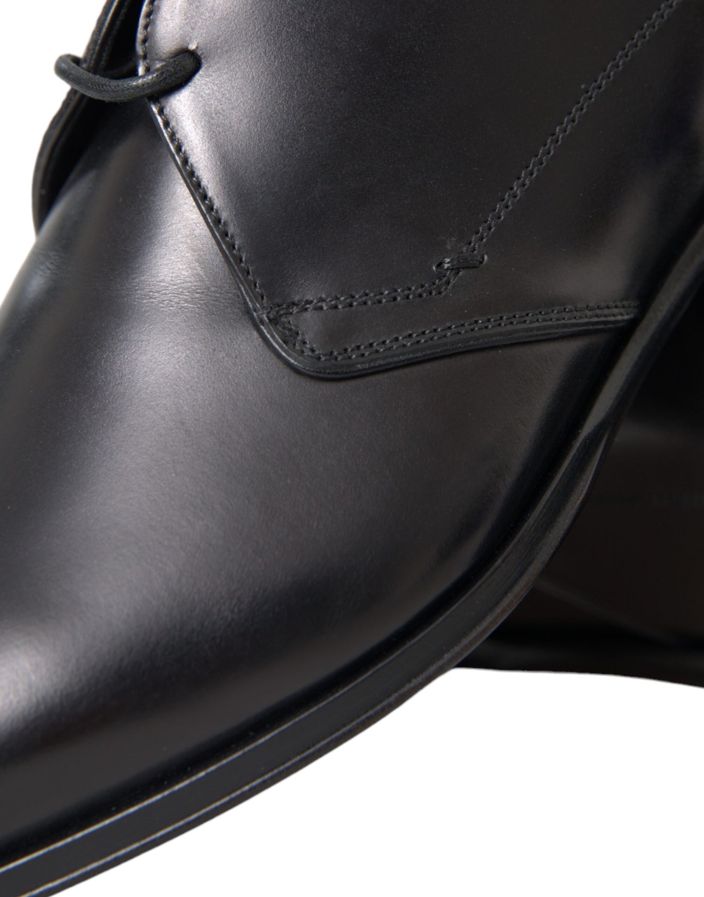 Black Leather Derby Formal Dress Men Shoes-Dolce & Gabbana-LabelTerrace.com