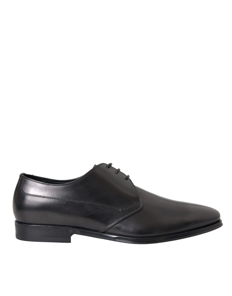 Black Leather Derby Formal Dress Men Shoes-Dolce & Gabbana-LabelTerrace.com