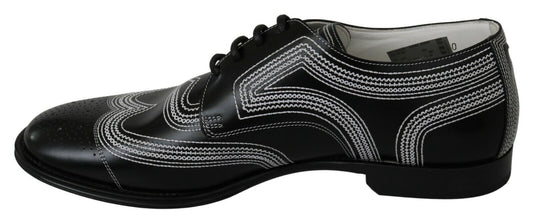 Black Leather Derby Formal White Lace Shoes-Dolce & Gabbana-LabelTerrace.com